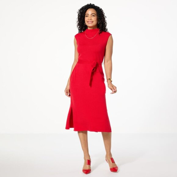 LB70 by Lloyd Boston Belted Knit Sleeveless Sweater Dress Size Large Ribbon Red - Picture 1 of 6